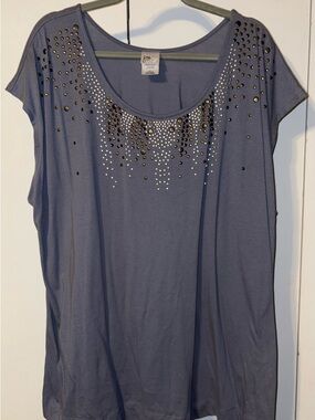 Just My Size Slate Short-Sleeve Scoop Neck Top with Stud Accents
